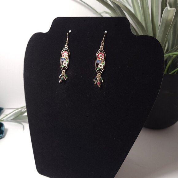 Earrings - Vintage-Inspired Floral Drop Earrings with Multicolor Beads - Picture 2 of 6